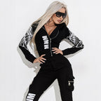 Damen nan stylisches zweiteiliges Kapuzen-Set mit tailliertem Reißverschluss-Hoodie und Cargo-Jogginghose R&B