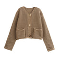 Damen Modische Strickjacke mit dekorativem Häkelmuster R&B