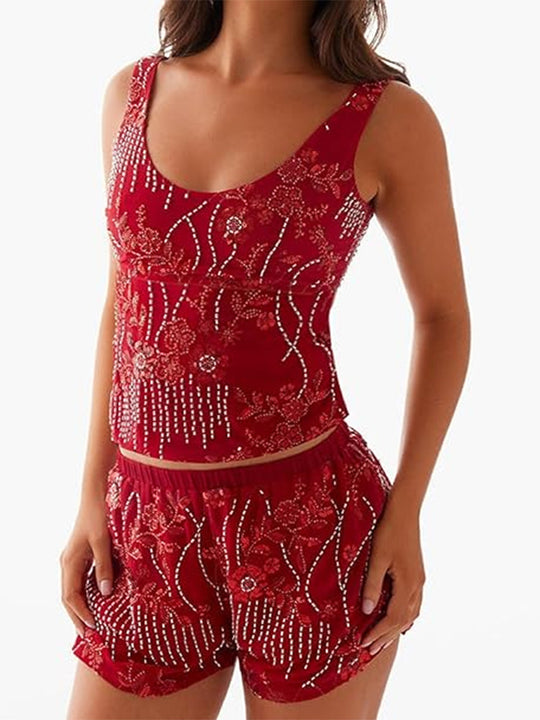 Damen Elegantes Oberteil mit kunstvoller Stickerei und funkelnden Applikationen R&B