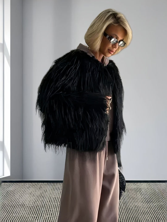 Damen Modische Kunstpelzjacke mit voluminösen Ärmeln R&B