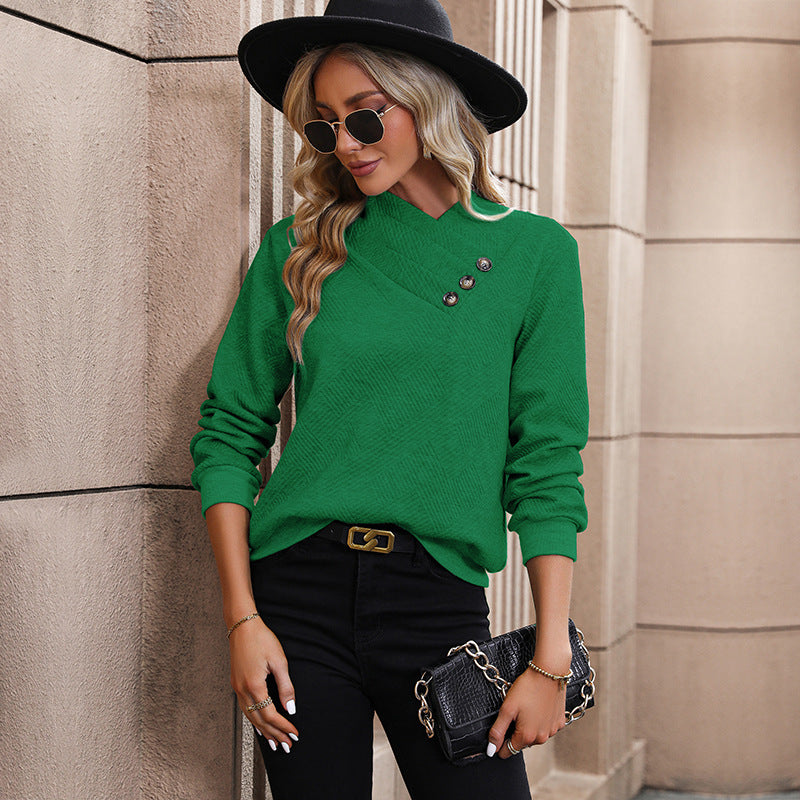 Damen Strickpullover mit innovativem Wickeldesign und dekorativen Knopfdetails R&B