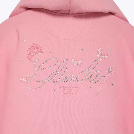 Damen nan Rüschen-Kapuzen-Sweatjacke mit Ballonärmeln und Strasslogo R&B