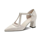 Damen Elegante und trendige Pumps mit T-Riemen und hoher Absatzhöhe R&B