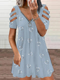 Damen Freizeitkleid mit Cut-Out-Ärmeln und Herzmuster R&B