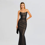 Damen figurbetontes Maxikleid mit elegantem Rüschendesign R&B