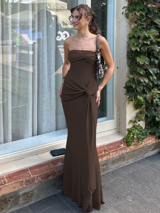 R&B | Einfarbiges ärmelloses Kleid mit hoher Taille und Ein-Wort-Ausschnitt