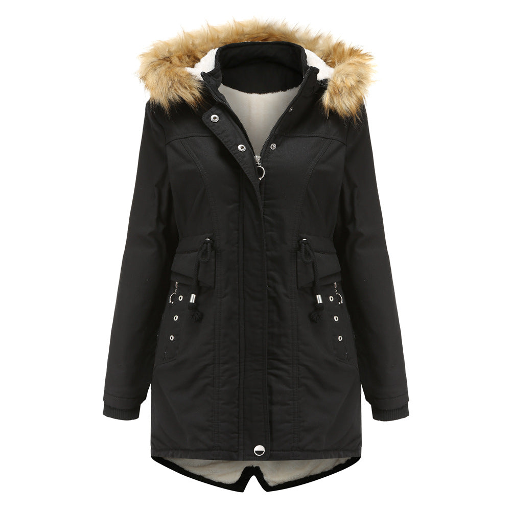 Damen moderne Parka mit abnehmbarem Kunstfellkragen und seitlichen Taschen