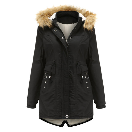 Damen moderne Parka mit abnehmbarem Kunstfellkragen und seitlichen Taschen R&B
