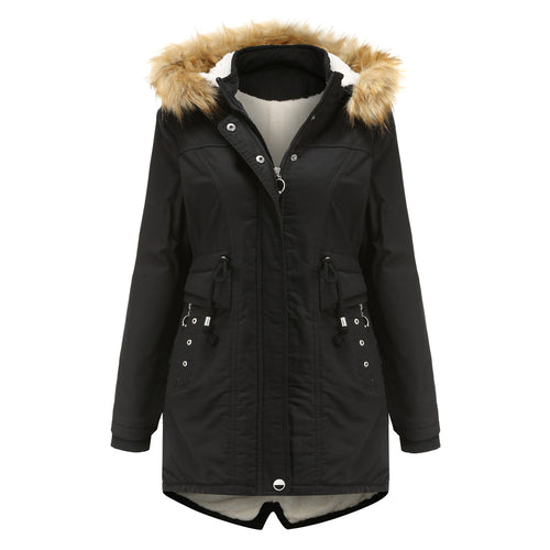 Damen moderne Parka mit abnehmbarem Kunstfellkragen und seitlichen Taschen R&B