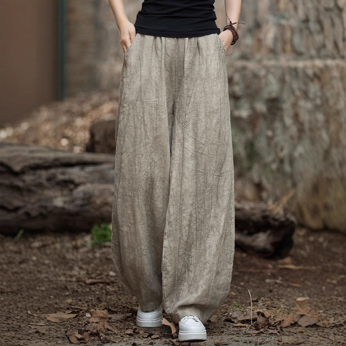 Damen weite Hose mit strukturierter Oberfläche R&B
