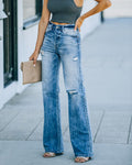 Damen Weit geschnittene Jeans mit Distressed-Effekten und hohem Bund