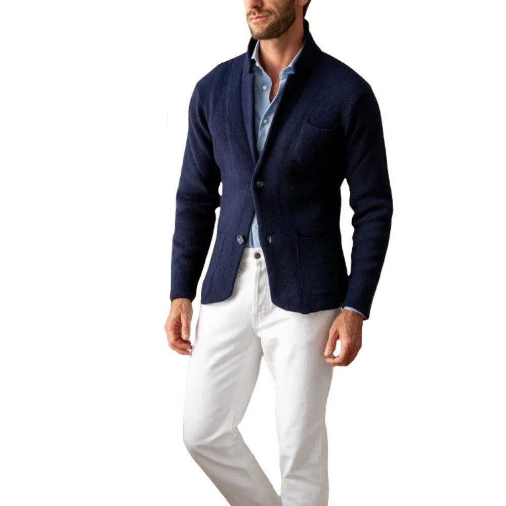 Herren modern geschnittener Strickmantel mit komfortablem Kragen und praktischen Taschen R&B