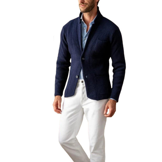 Herren modern geschnittener Strickmantel mit komfortablem Kragen und praktischen Taschen R&B