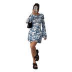 Damen Minikleid mit tiefem Rückenausschnitt und eleganter Printgestaltung R&B