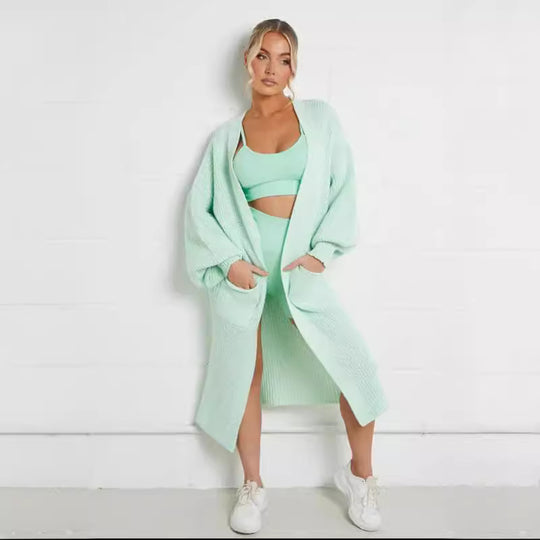 Damen Langstrickjacke mit grober Maschenstruktur und praktischen Taschen R&B