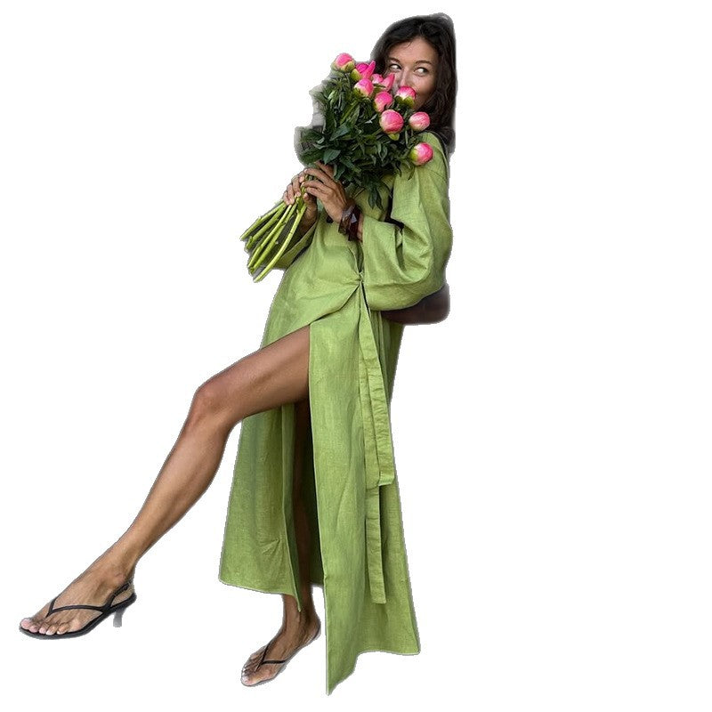 Damen luftige Leinenmaxikleid R&B