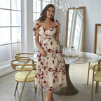 Damen Midikleid mit floralem Applikationsdesign und Puffärmeln R&B