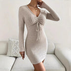 Damen Minikleid mit gerafftem V-Ausschnitt R&B