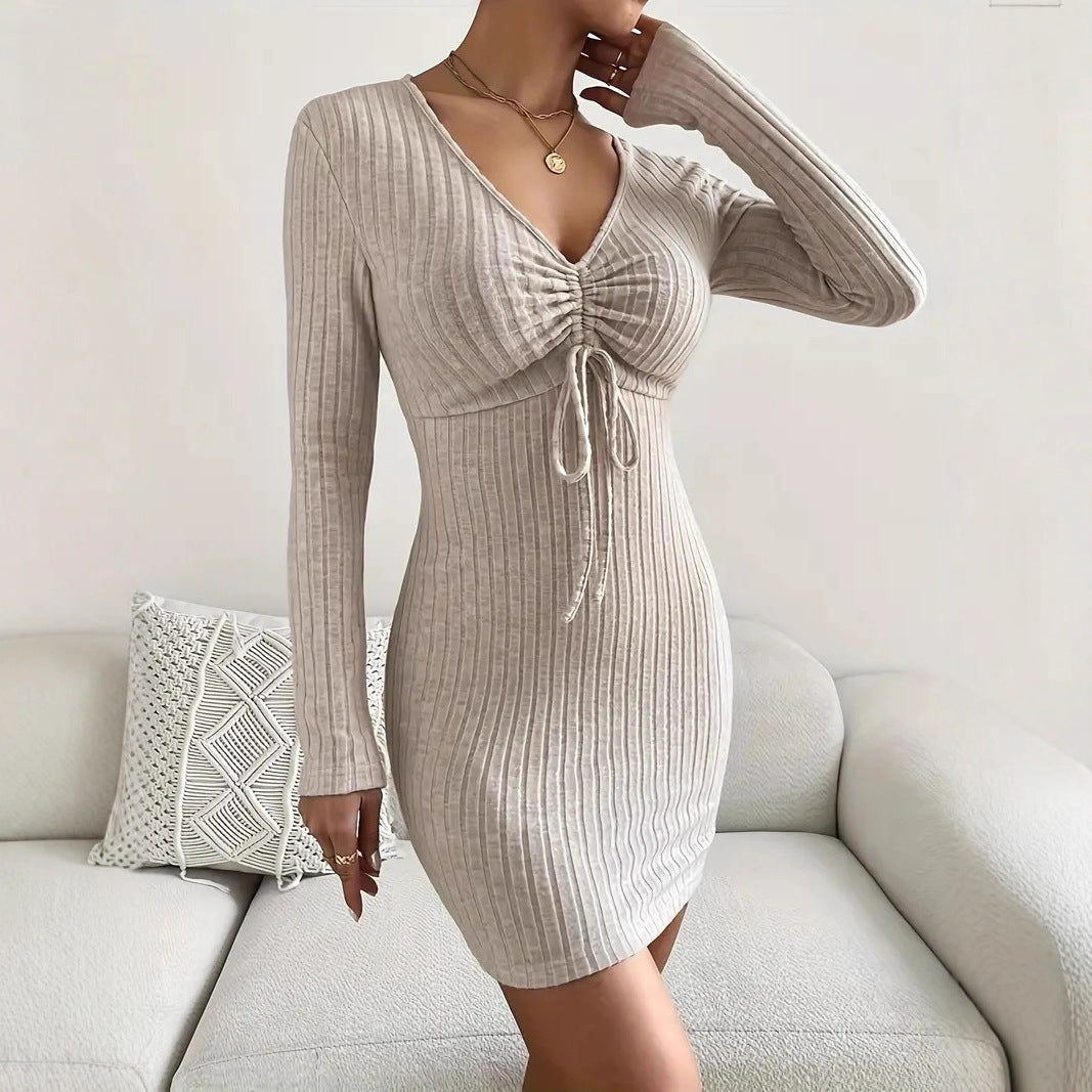 Damen Minikleid mit gerafftem V-Ausschnitt R&B