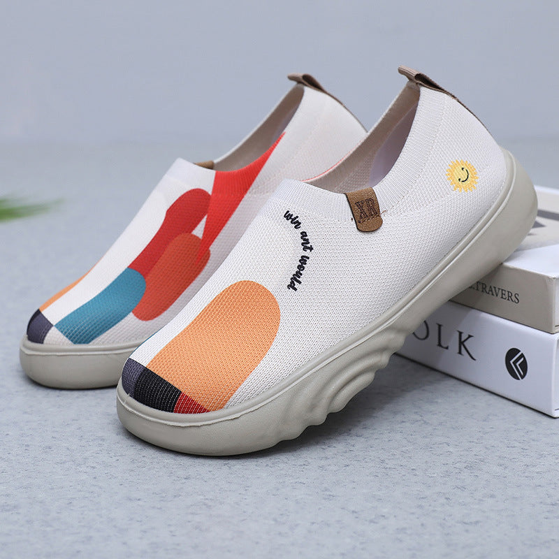 Damen Stretchige Slip-On Sneakers mit buntem Design und rutschfester Sohle R&B