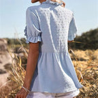 Damen elegantes Sommeroberteil mit Rüschendetails und V-Ausschnitt R&B
