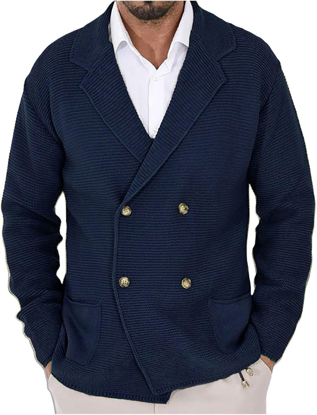 Herren Strickjacke mit doppelter Knopfleiste und modernen Taschen R&B