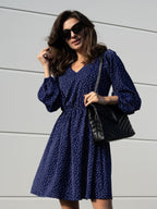 Damen Freizeitkleid mit V-Ausschnitt und Puffärmeln R&B