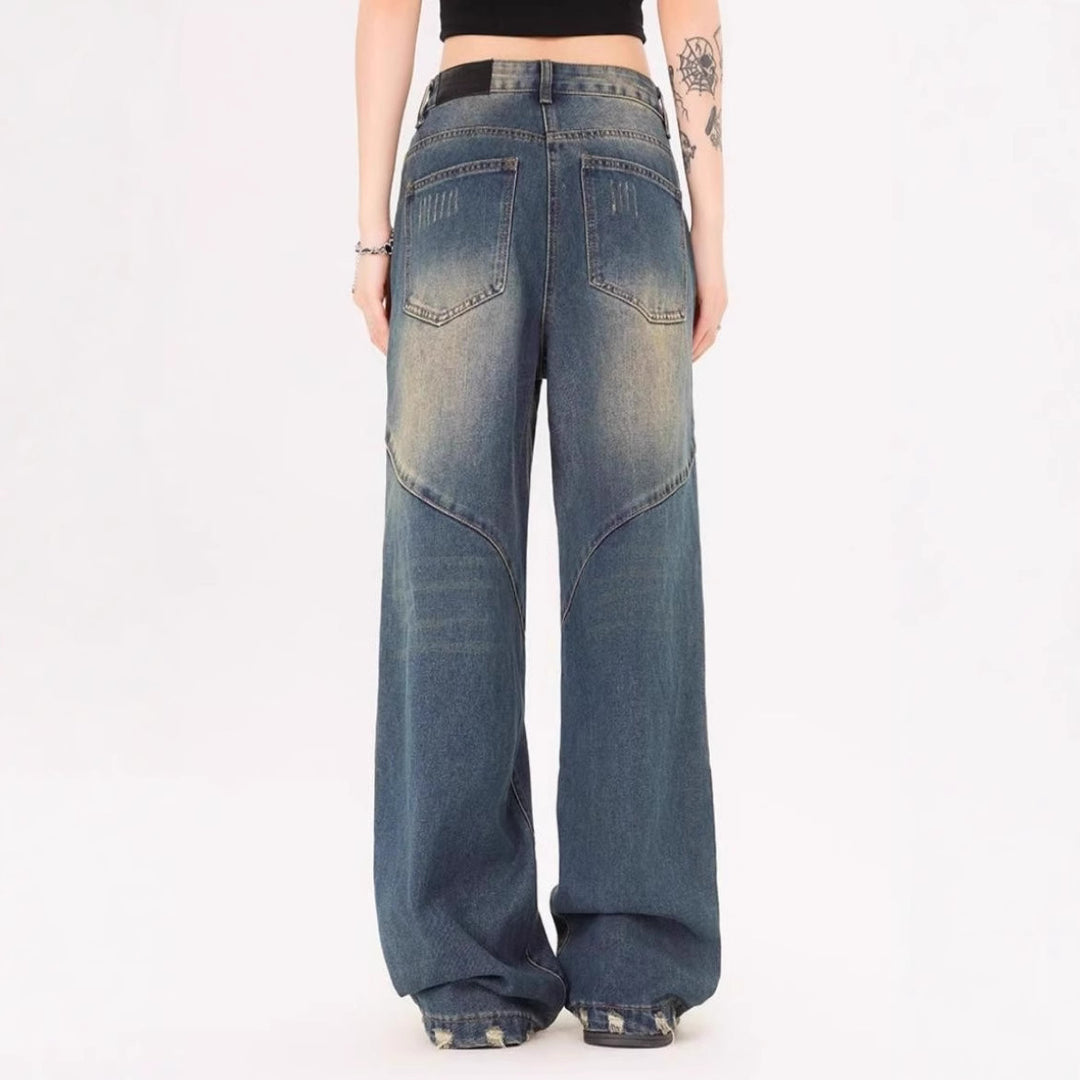 Damen Weite Jeans mit ausgefranstem Design und modischen Rissdetails R&B