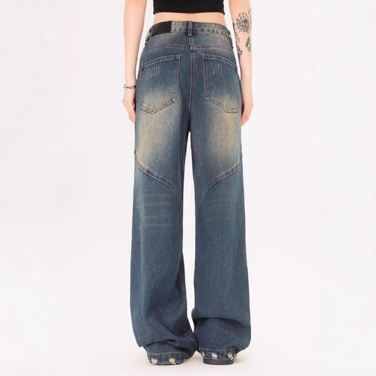 Damen Weite Jeans mit ausgefranstem Design und modischen Rissdetails R&B