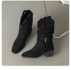 Damen Stiefeletten im Western-Stil mit modischem Riemen und Blockabsatz R&B