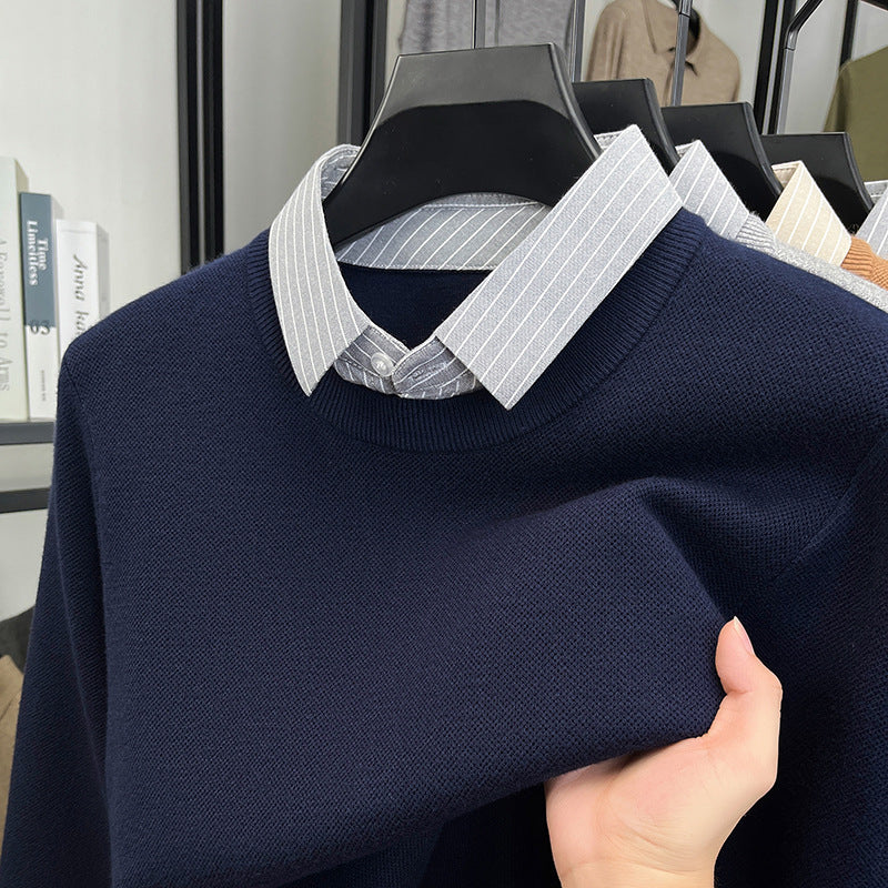 Damen Strickpullover mit integriertem Hemdkragen R&B