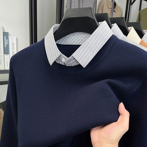 Damen Strickpullover mit integriertem Hemdkragen R&B