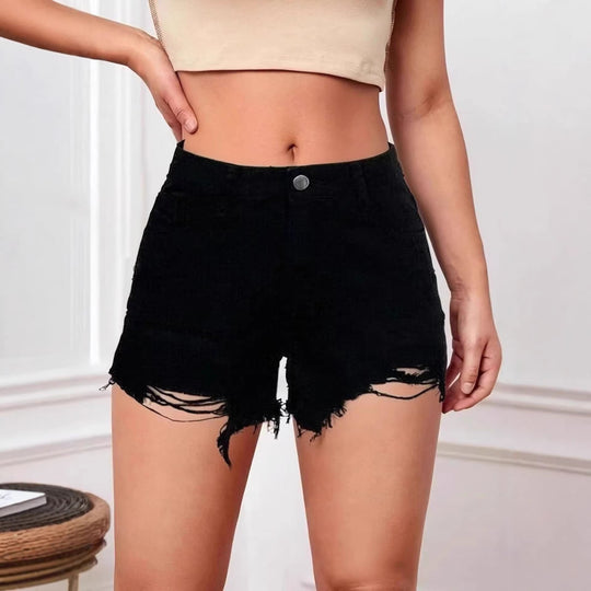 Damen modische Destroyed Denim-Shorts mit fransigem Saum R&B