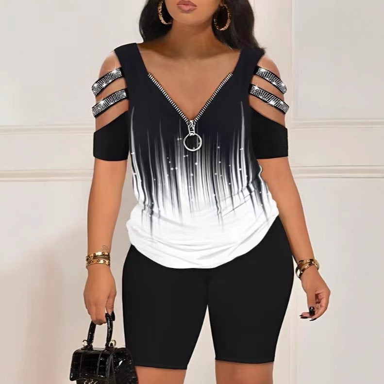 Damen Figurbetontes Oberteil mit schickem Reißverschluss und Cut-Out-Details R&B
