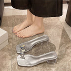 Damen elegante Blockabsatz Sandalen mit Glitzerakzenten R&B