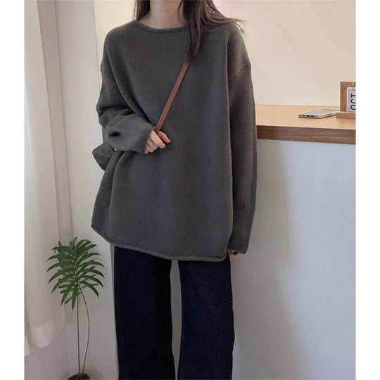 Damen Oversized Strickpullover mit lässigem Schnitt und hohem Kragen R&B