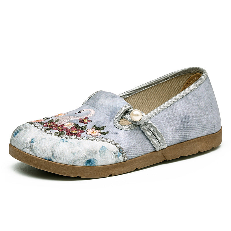 Damen Hausschläppchen mit floraler Stickerei und elegantem Riemen R&B