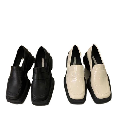Damen Edle Lackleder-Ballerinas mit breitem Blockabsatz R&B