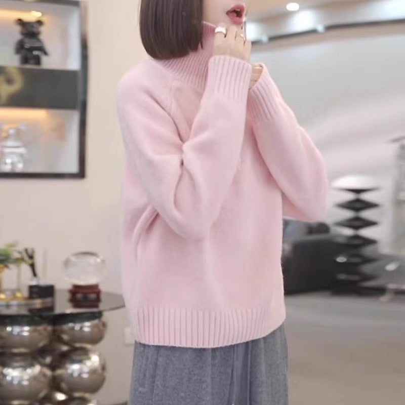 Damen Strickpullover mit hohem Kragen und praktischem Reißverschluss R&B