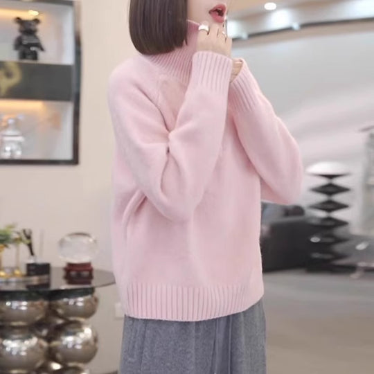 Damen Strickpullover mit hohem Kragen und praktischem Reißverschluss R&B