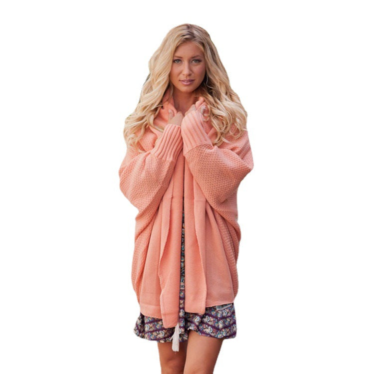 Damen kuschelige Strickjacke mit Kapuze und offenen Seiten R&B