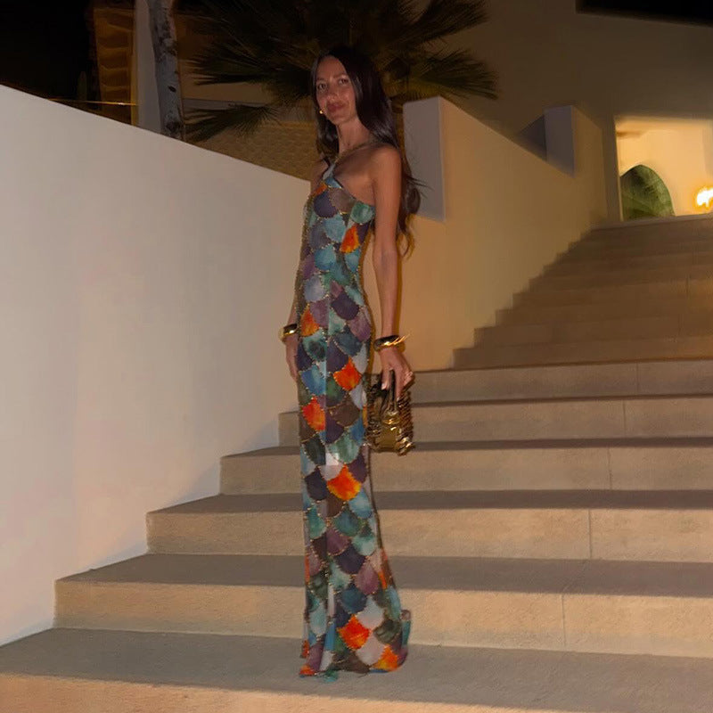 Damen elegantes Trägerkleid mit einzigartigem Schuppenmuster R&B