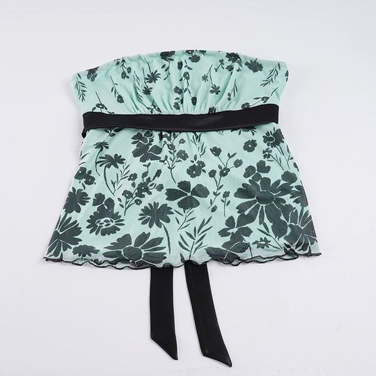 Damen Bandeau-Top mit floralem Design und verstellbarem Taillenband R&B