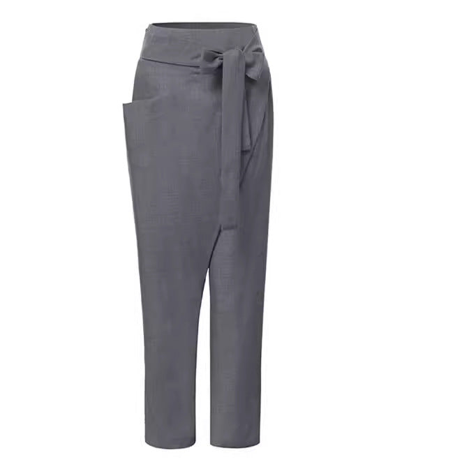 Damen nan Wickelhose aus Leinenmix mit hohem Taillenbund, überlappender Vorderseite und großzügiger Eingrifftasche R&B
