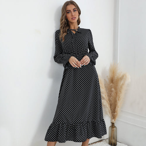 Damen Midi-Kleid mit punktiertem Design und voluminösem Saum R&B