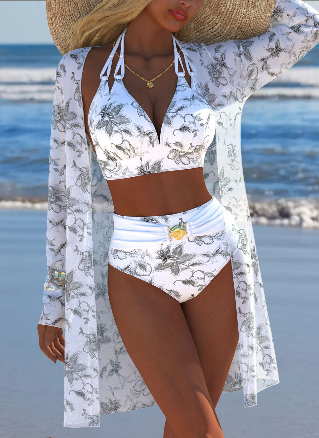Damen Bikini-Set mit kreativem geometrischen Design und hohem Bund R&B