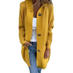 Damen Strickmantel mit Kapuze und Knopfleiste
