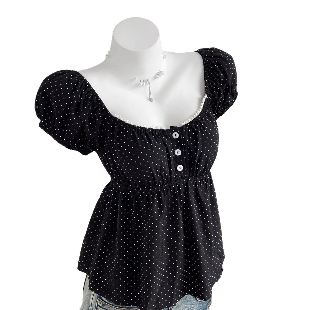 Damen Sommerkleid mit Puffärmeln und süßem Punkten R&B