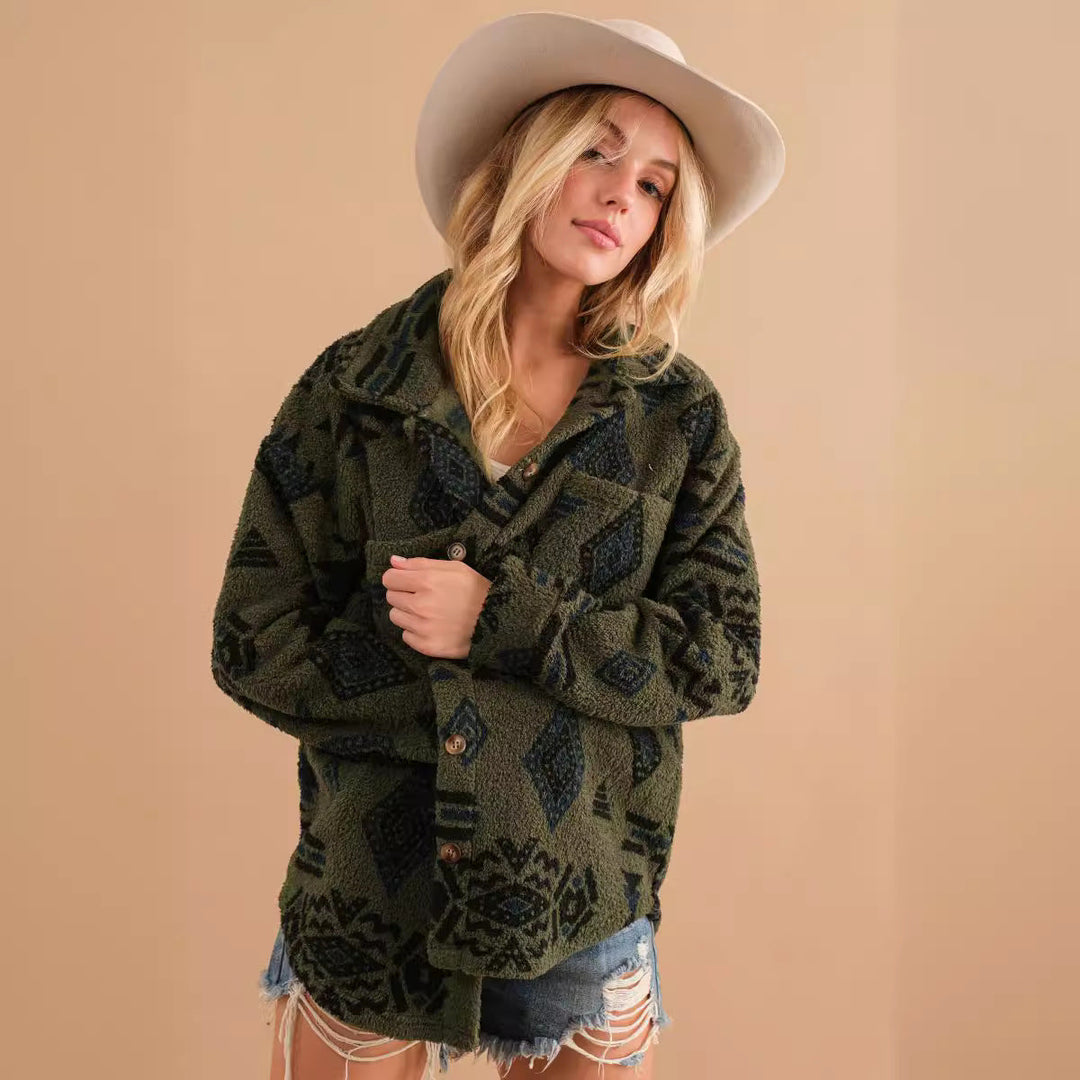 R&B | Retro Plüschjacke mit Reverskragen