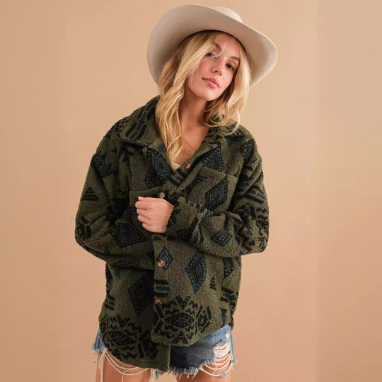 R&B | Retro Plüschjacke mit Reverskragen